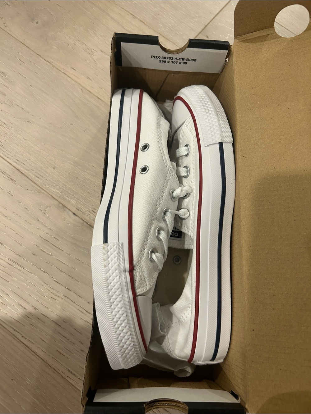 Men's Low-Top Canvas Sneakers in White with Red & Navy Trim